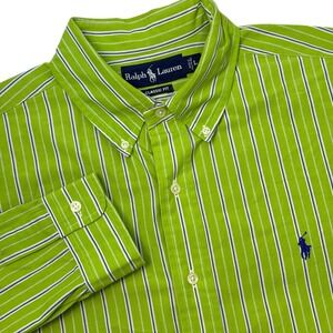 Vintage Ralph Lauren Classic Fit Striped Button Down Shirt Large Green Blue Pony